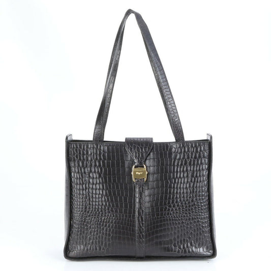 Salvatore Ferragamo Hand Bag Tote Purse Vara Leather Black Authentic