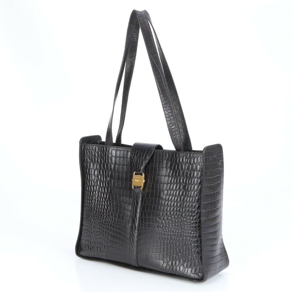 Salvatore Ferragamo Hand Bag Tote Purse Vara Leather Black Authentic