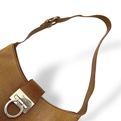 Salvatore Ferragamo Shoulder Bag Purse Gancini Leather Brown Authentic