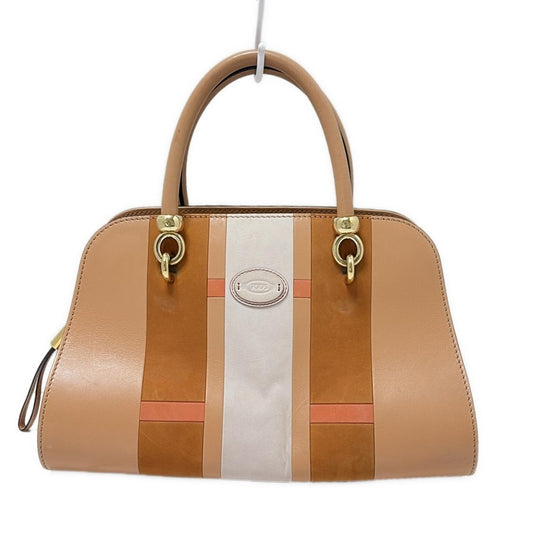 TOD'S Hand Bag Tote Purse Leather Light Brown Multicolor Authentic