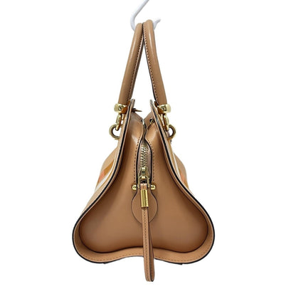 TOD'S Hand Bag Tote Purse Leather Light Brown Multicolor Authentic