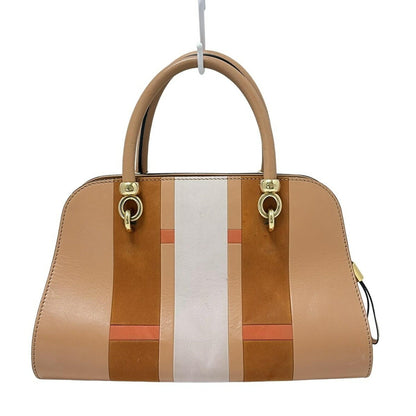 TOD'S Hand Bag Tote Purse Leather Light Brown Multicolor Authentic