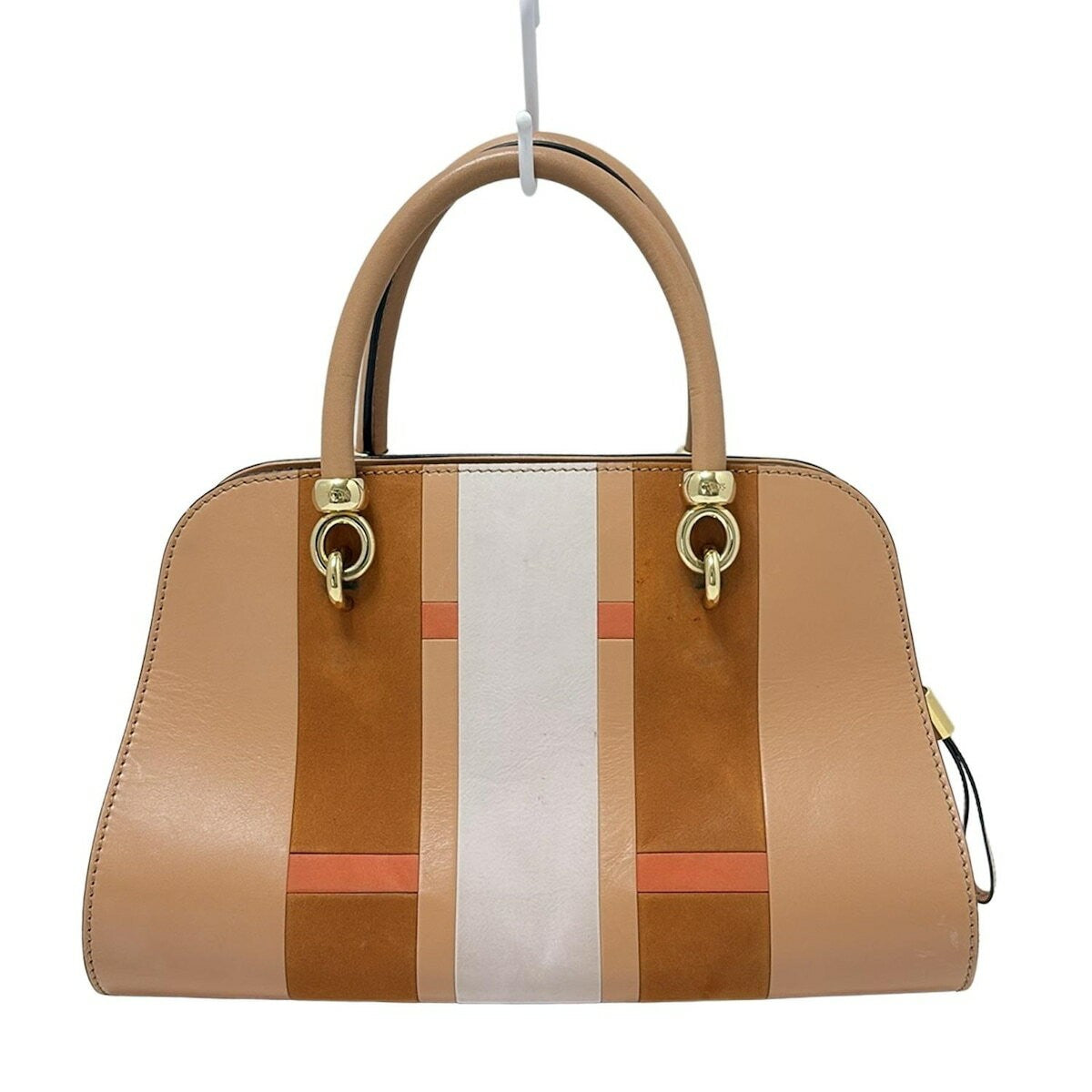 TOD'S Hand Bag Tote Purse Leather Light Brown Multicolor Authentic