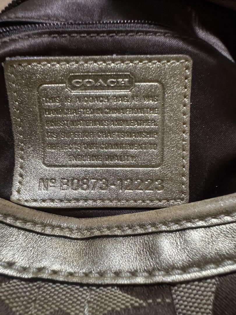 COACH Shoulder Bag Purse Signature Leather Canvas Beige Gold Authentic