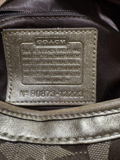 COACH Shoulder Bag Purse Signature Leather Canvas Beige Gold Authentic