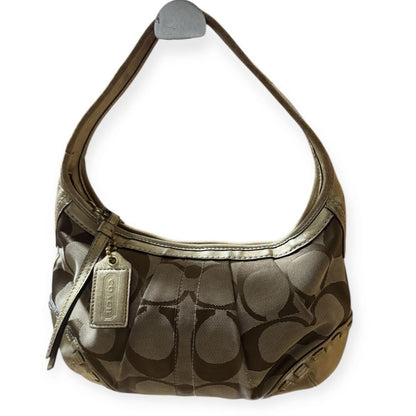 COACH Shoulder Bag Purse Signature Leather Canvas Beige Gold Authentic