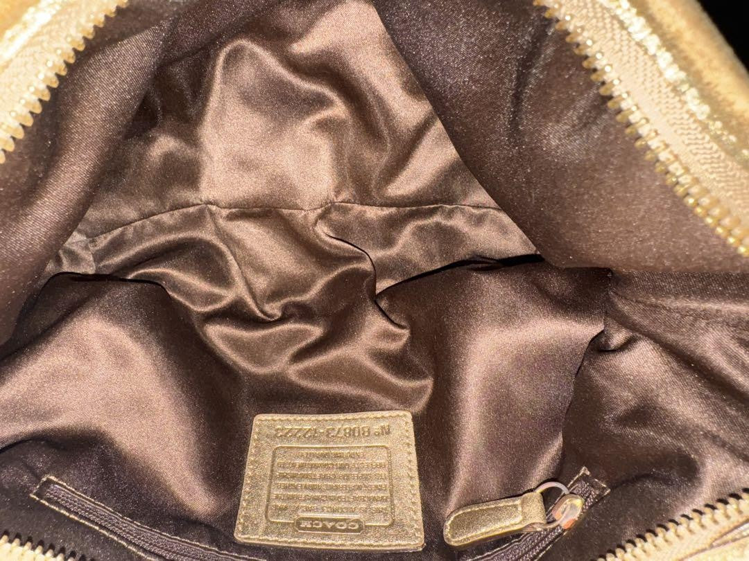 COACH Shoulder Bag Purse Signature Leather Canvas Beige Gold Authentic