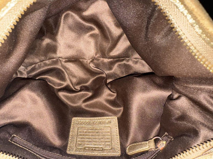 COACH Shoulder Bag Purse Signature Leather Canvas Beige Gold Authentic