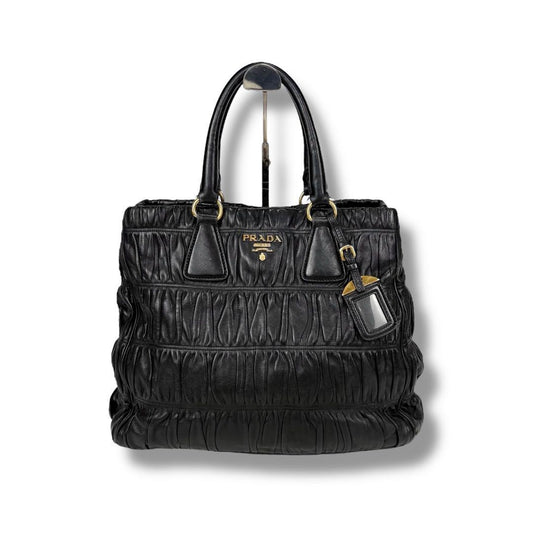 PRADA Hand Bag Tote Purse Leather Black Authentic