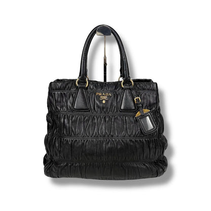 PRADA Hand Bag Tote Purse Leather Black Authentic