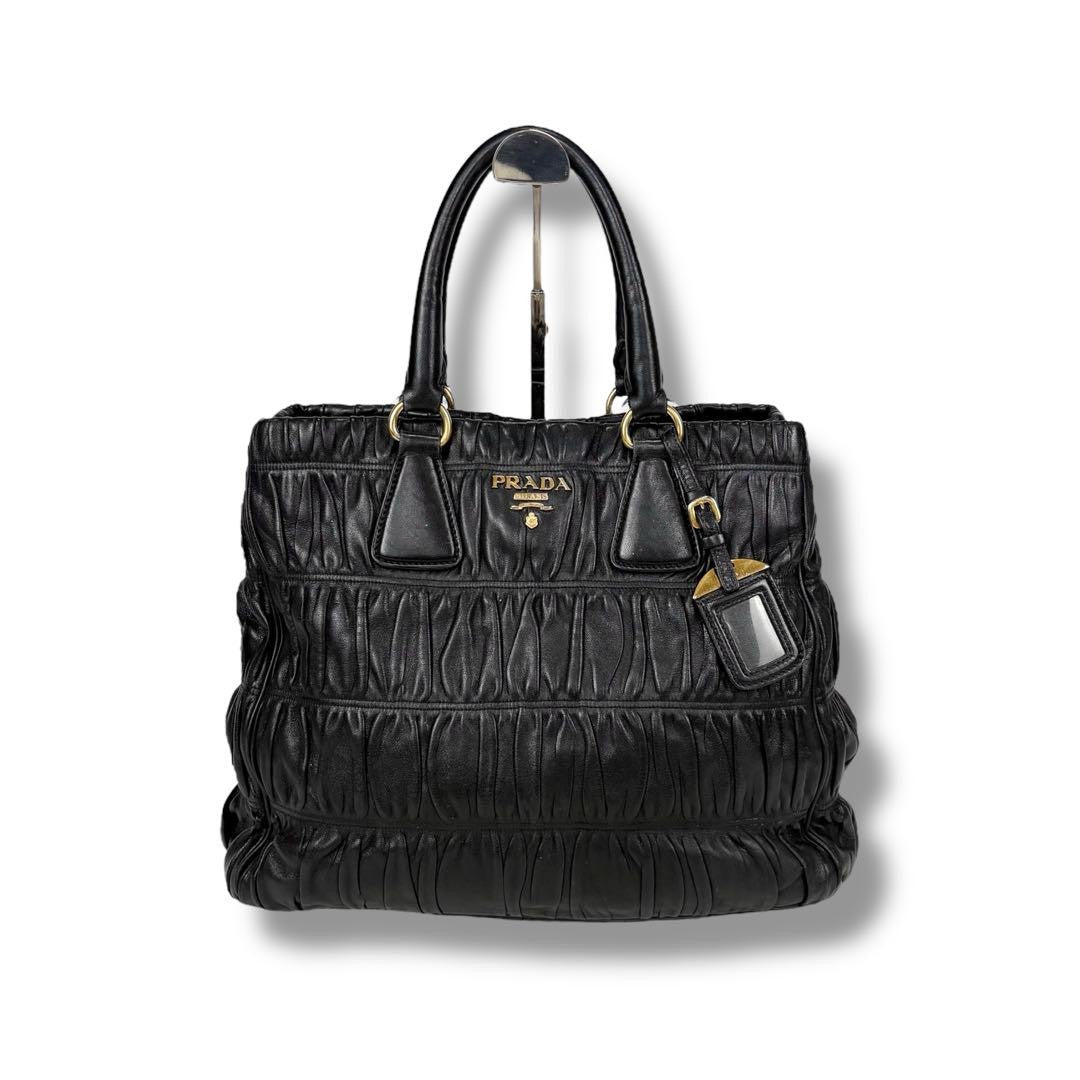 PRADA Hand Bag Tote Purse Leather Black Authentic