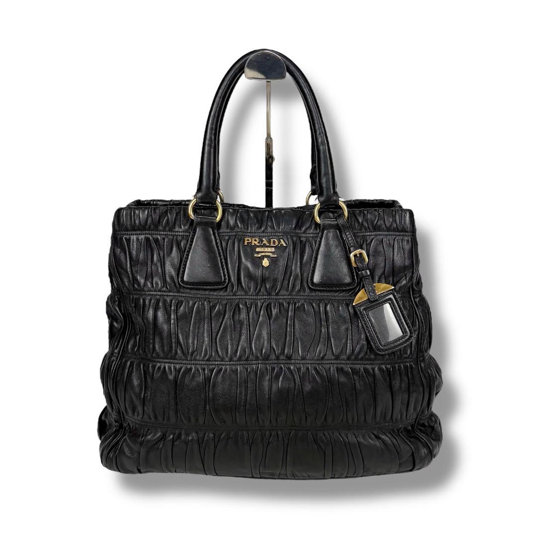 PRADA Hand Bag Tote Purse Leather Black Authentic
