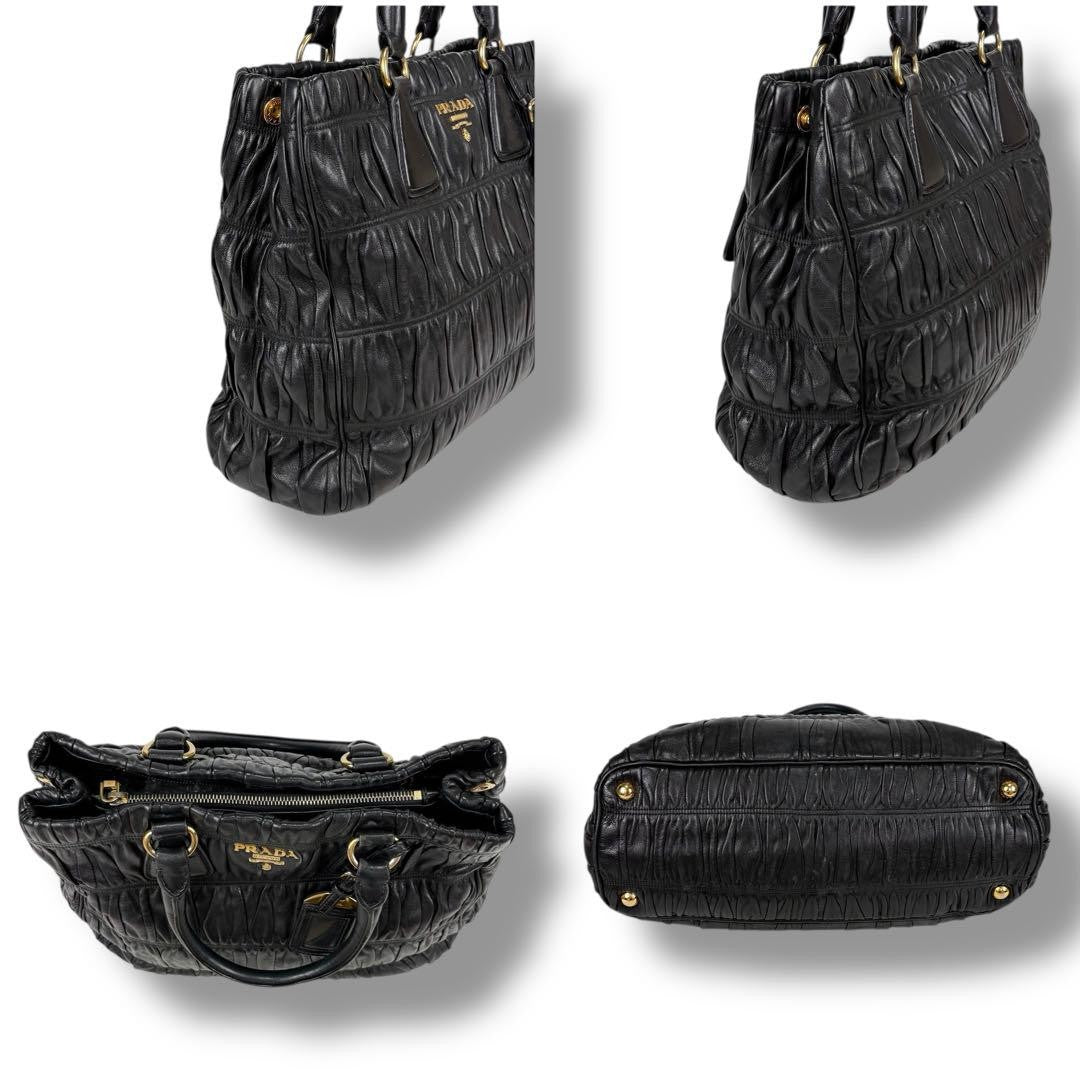 PRADA Hand Bag Tote Purse Leather Black Authentic