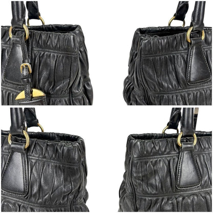 PRADA Hand Bag Tote Purse Leather Black Authentic