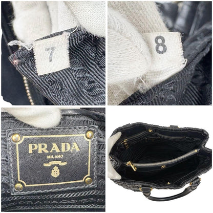 PRADA Hand Bag Tote Purse Leather Black Authentic
