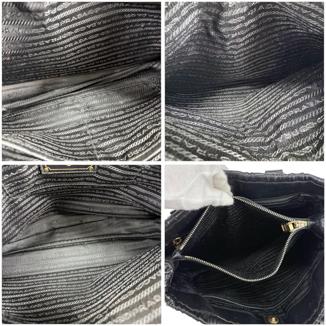 PRADA Hand Bag Tote Purse Leather Black Authentic