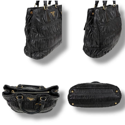 PRADA Hand Bag Tote Purse Leather Black Authentic