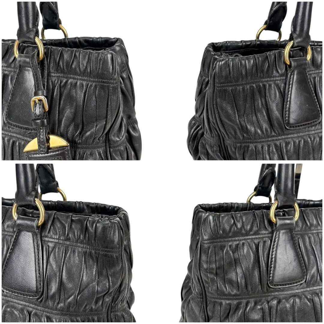 PRADA Hand Bag Tote Purse Leather Black Authentic
