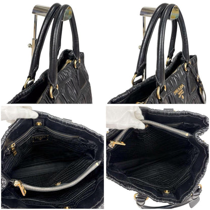 PRADA Hand Bag Tote Purse Leather Black Authentic