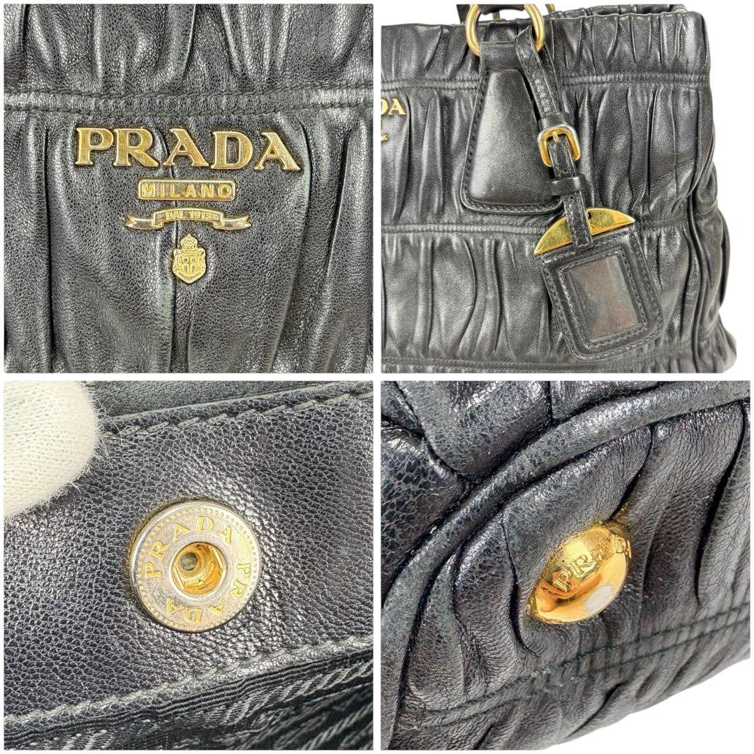 PRADA Hand Bag Tote Purse Leather Black Authentic
