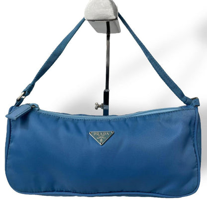 PRADA Accessory Pouch Hand Bag Tote Purse Logo Nylon Blue Authentic