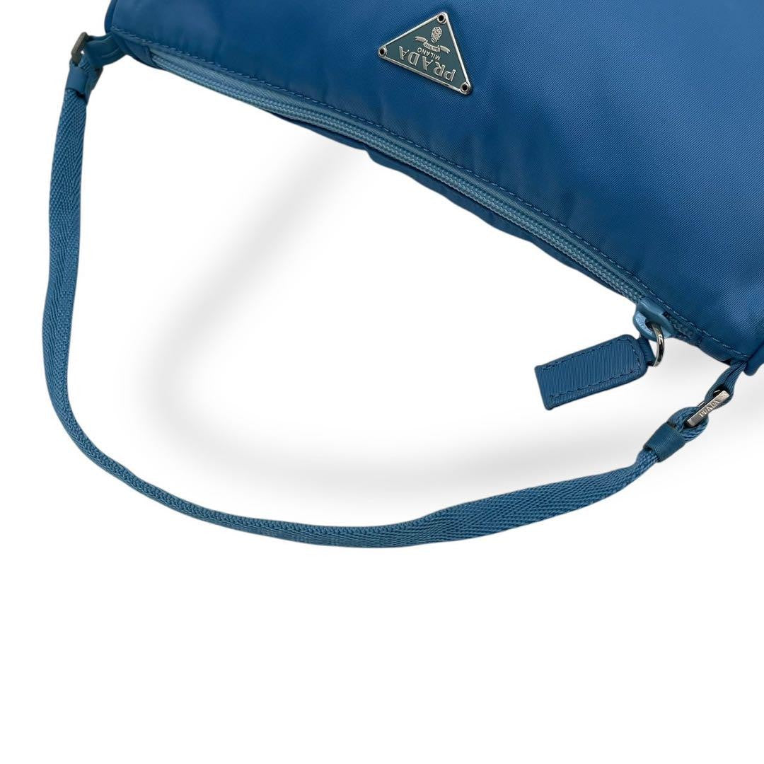 PRADA Accessory Pouch Hand Bag Tote Purse Logo Nylon Blue Authentic