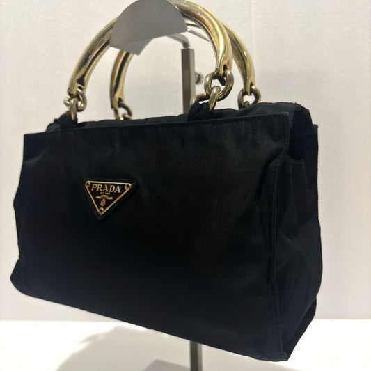 PRADA Hand Bag Tote Purse Logo Nylon Black Authentic