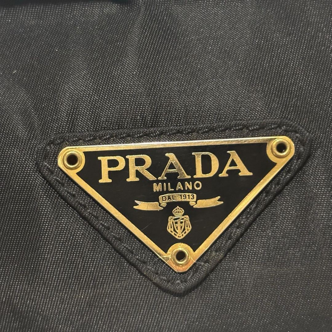 PRADA Hand Bag Tote Purse Logo Nylon Black Authentic