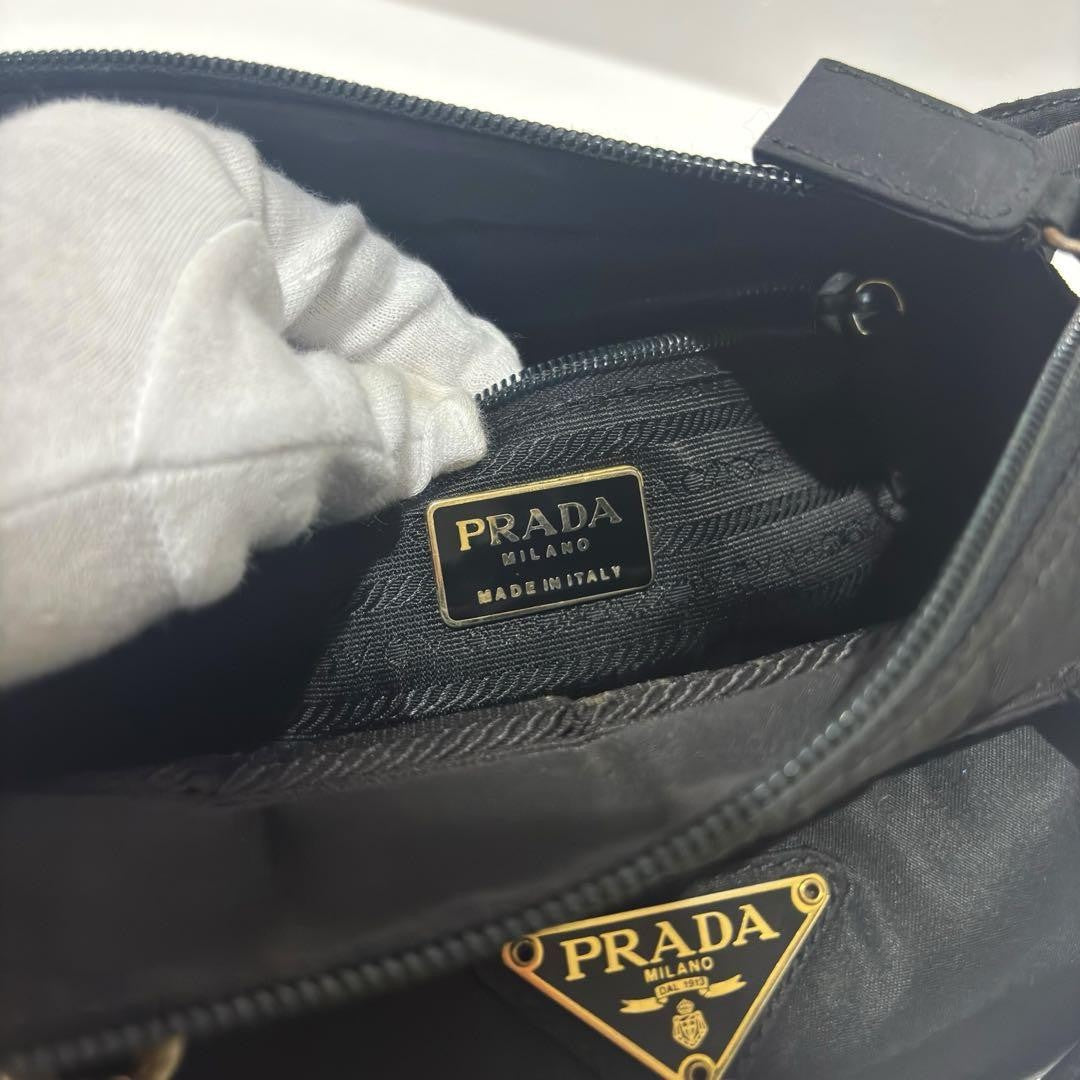PRADA Hand Bag Tote Purse Logo Nylon Black Authentic