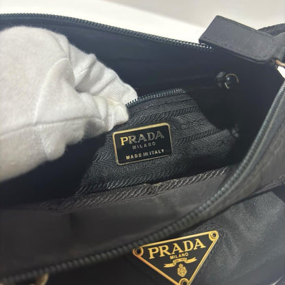 PRADA Hand Bag Tote Purse Logo Nylon Black Authentic