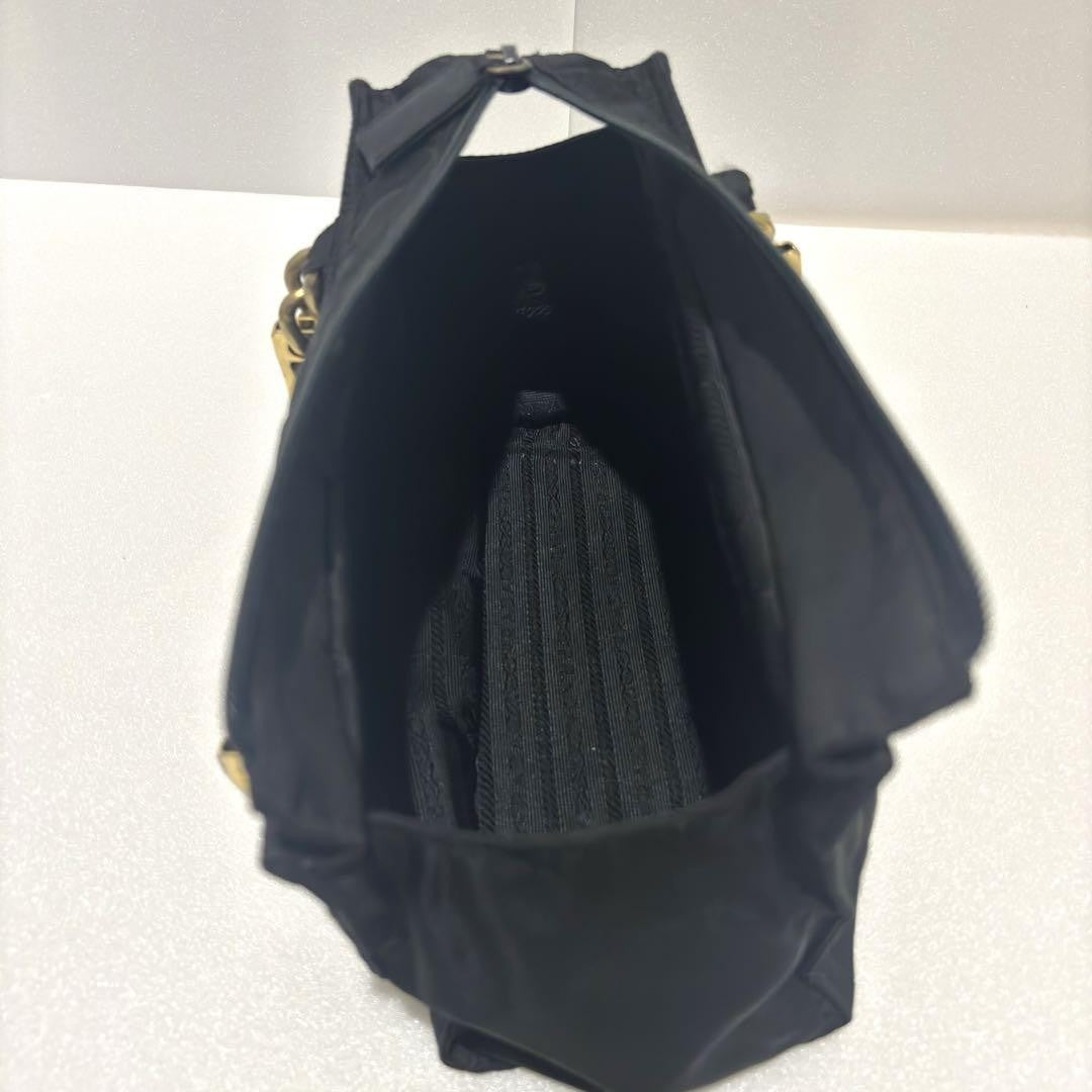 PRADA Hand Bag Tote Purse Logo Nylon Black Authentic