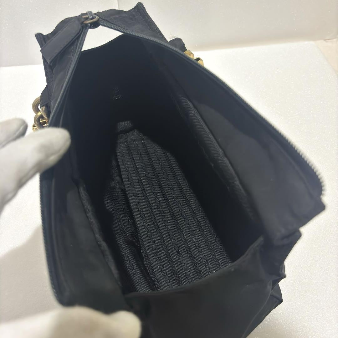 PRADA Hand Bag Tote Purse Logo Nylon Black Authentic