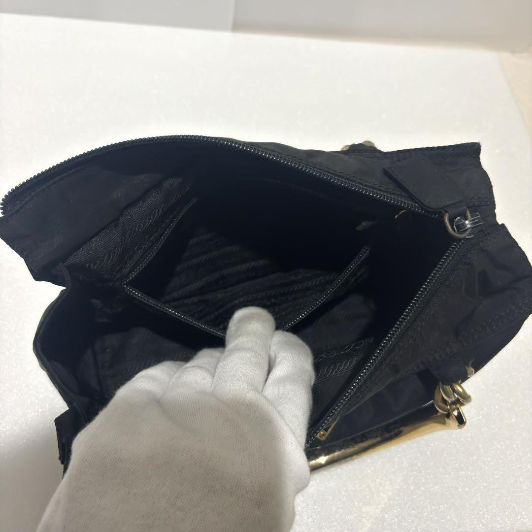 PRADA Hand Bag Tote Purse Logo Nylon Black Authentic