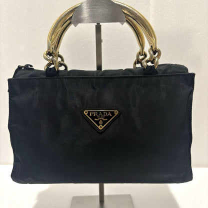 PRADA Hand Bag Tote Purse Logo Nylon Black Authentic