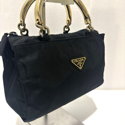 PRADA Hand Bag Tote Purse Logo Nylon Black Authentic