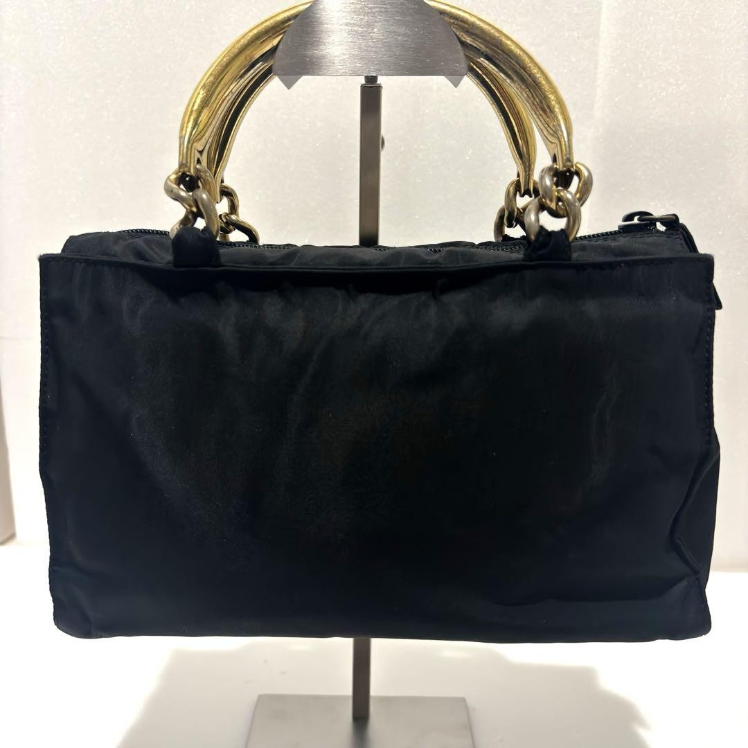 PRADA Hand Bag Tote Purse Logo Nylon Black Authentic
