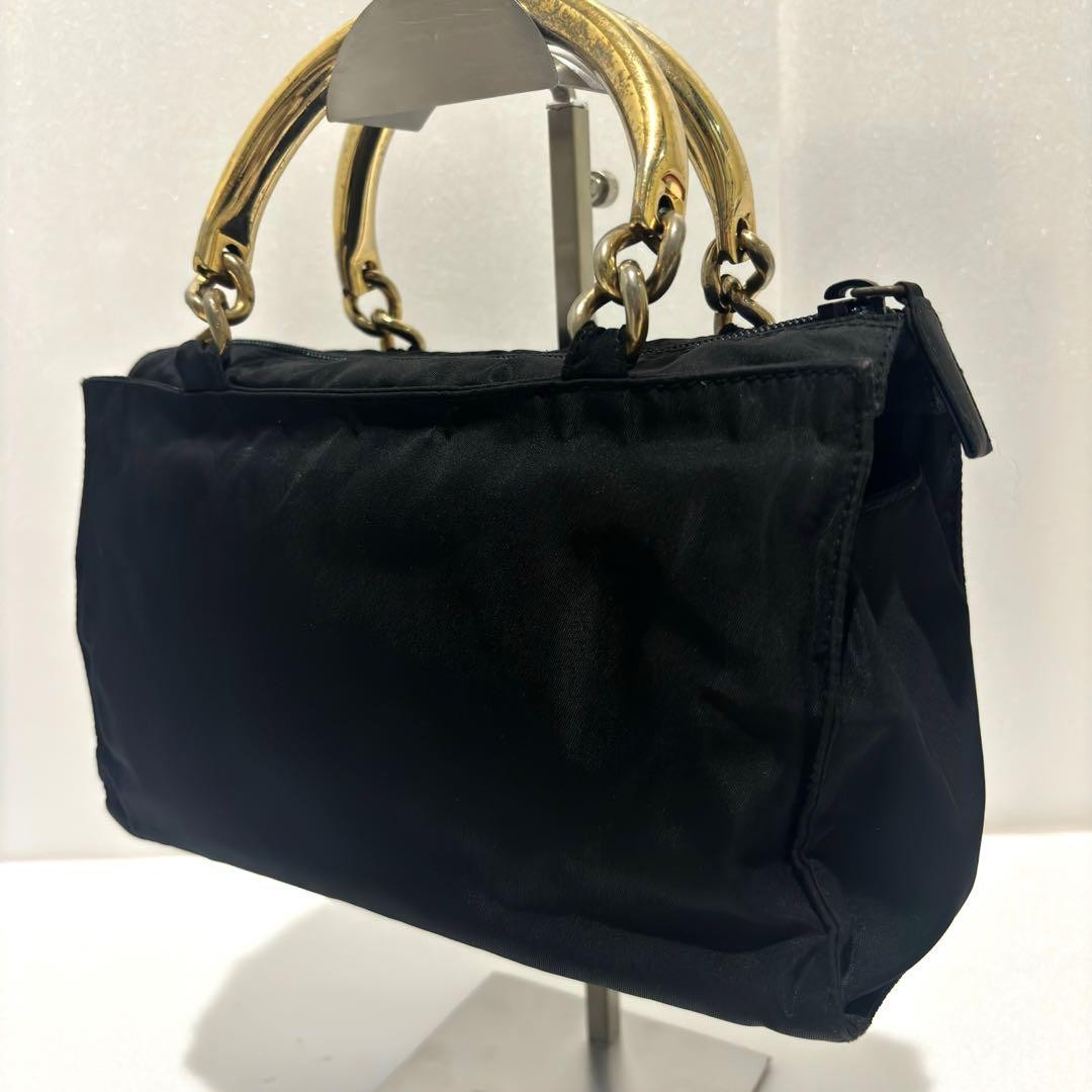 PRADA Hand Bag Tote Purse Logo Nylon Black Authentic