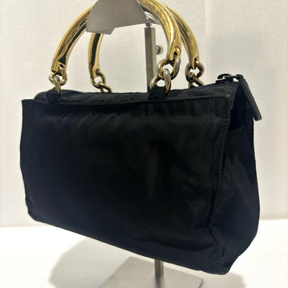 PRADA Hand Bag Tote Purse Logo Nylon Black Authentic