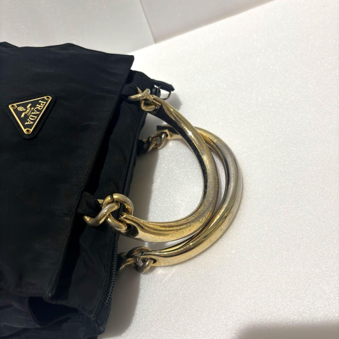 PRADA Hand Bag Tote Purse Logo Nylon Black Authentic