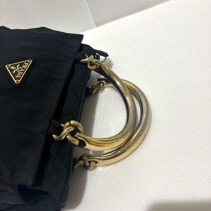 PRADA Hand Bag Tote Purse Logo Nylon Black Authentic