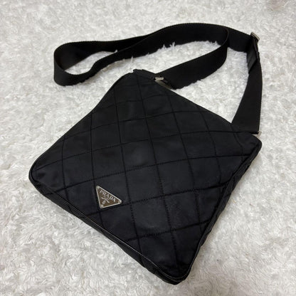 PRADA Shoulder Bag Purse Logo Nylon Leather Black Authentic