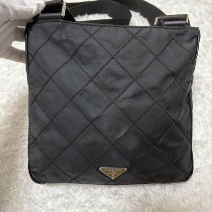 PRADA Shoulder Bag Purse Logo Nylon Leather Black Authentic