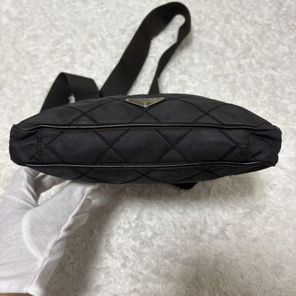 PRADA Shoulder Bag Purse Logo Nylon Leather Black Authentic