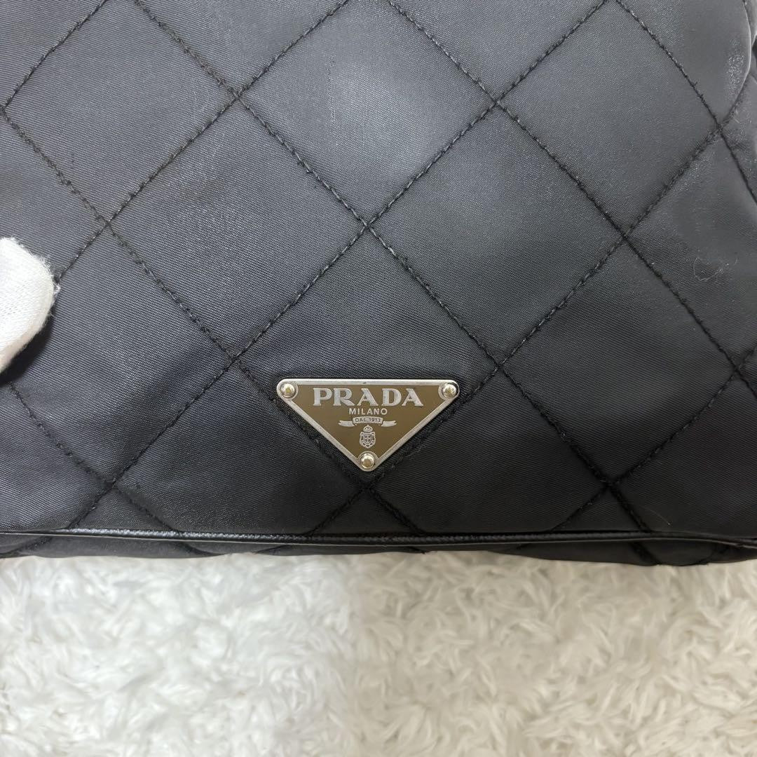 PRADA Shoulder Bag Purse Logo Nylon Leather Black Authentic