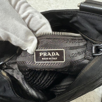 PRADA Shoulder Bag Purse Logo Nylon Leather Black Authentic