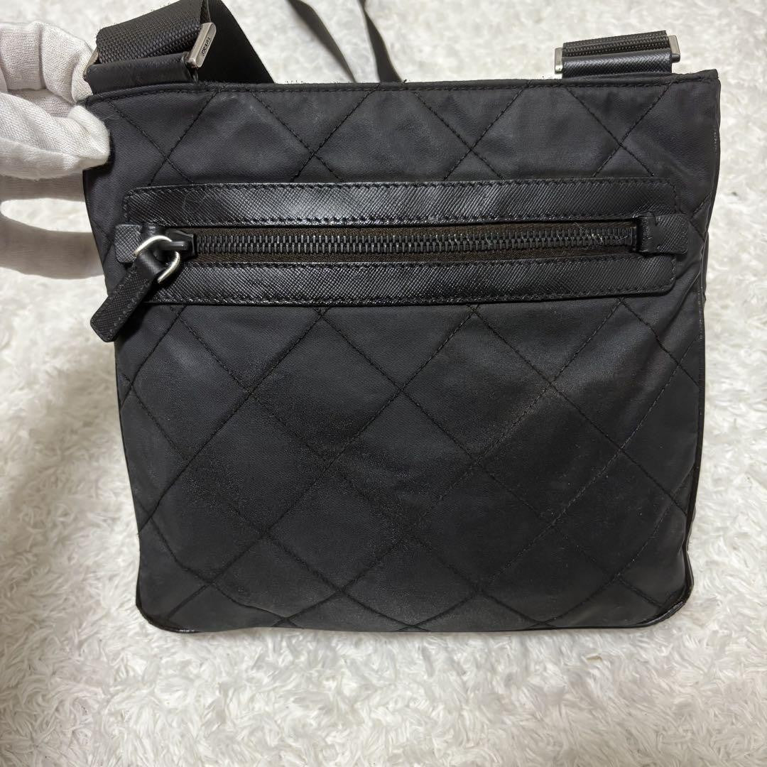 PRADA Shoulder Bag Purse Logo Nylon Leather Black Authentic