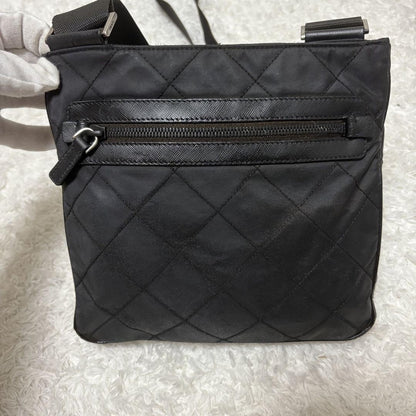 PRADA Shoulder Bag Purse Logo Nylon Leather Black Authentic