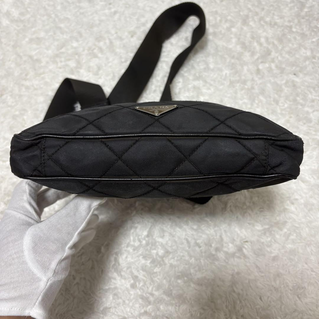 PRADA Shoulder Bag Purse Logo Nylon Leather Black Authentic
