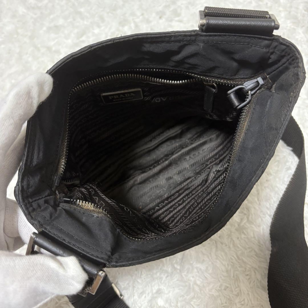 PRADA Shoulder Bag Purse Logo Nylon Leather Black Authentic
