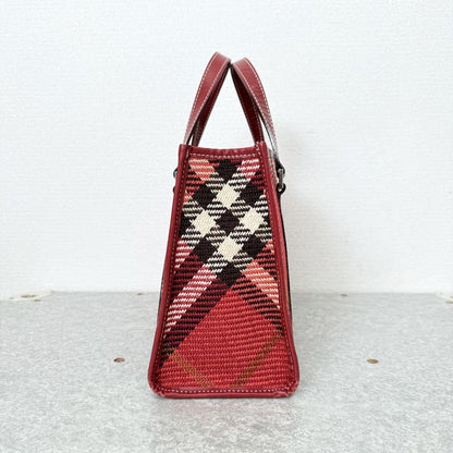 BURBERRY BLUE LABEL Hand Bag Tote Purse Nova Check Canvas Leather Red Authentic